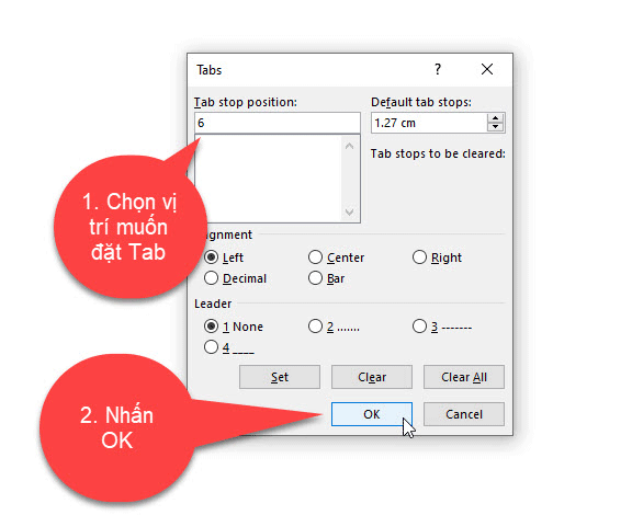 Chọn Tab trong word