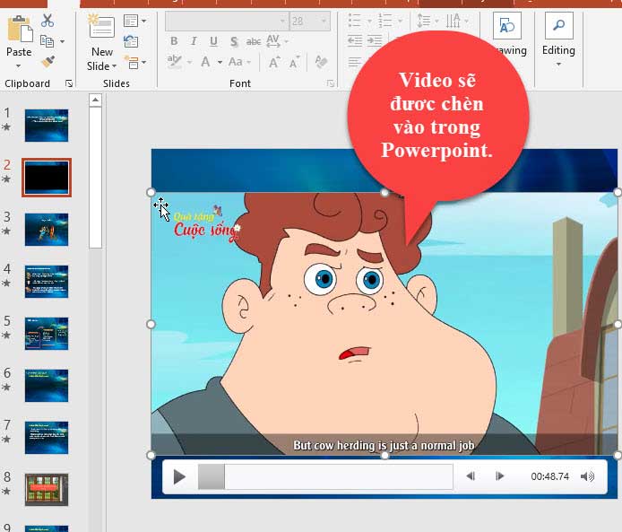 video được chèn vào powerpoint