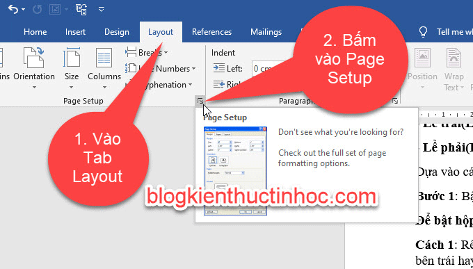 Vào Page setup